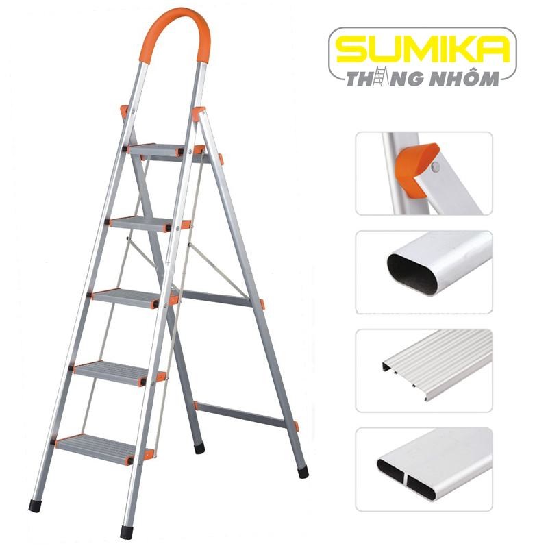 Thang nhôm ghế 5 bậc Sumika SK305 khung nhôm có tay vịn
